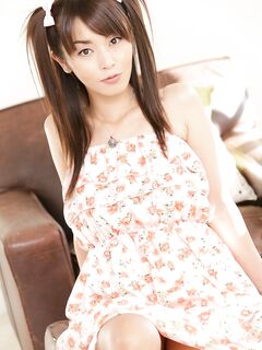 Japanese MILF Marica Hase takes off her cute dress and panties before posing