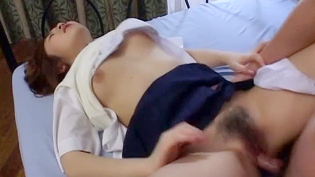 Sexy schoolgirl gets her hairy Asian pussy drilled in a threesome