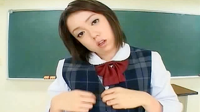 Naughty schoolgirl Ichiko plays with her Asian pussy