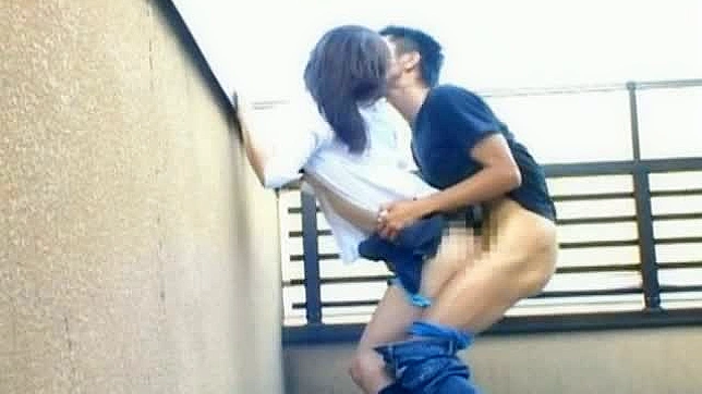 Hot Asian doll and guy are fucking on the roof