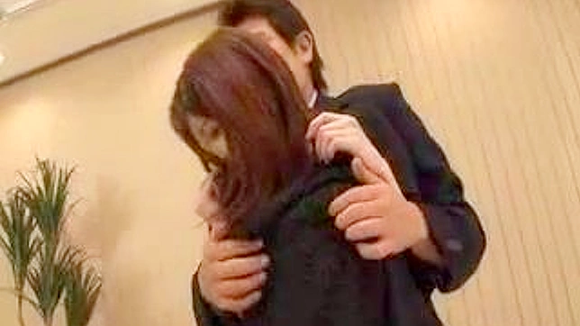 Japanese lady in black dress is kissing her amateur bf