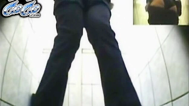Winsome  in black jeans is ing in the toilet