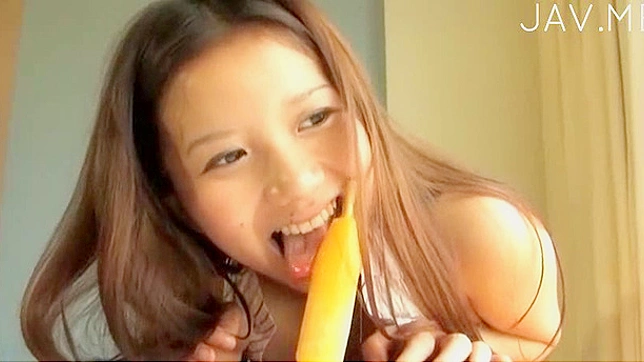 Straight teen with cute face is licking ice-cream