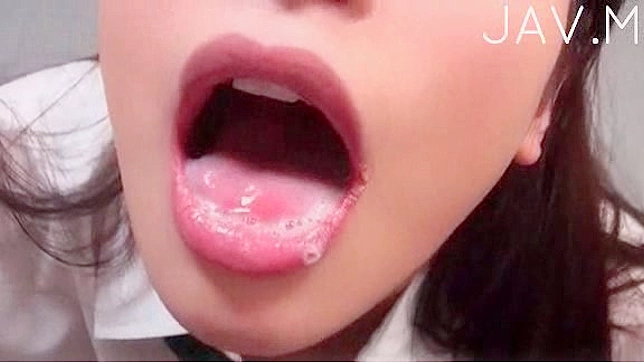 Beauty and cute japanese model is eating sweet sperm