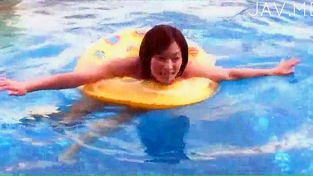 Straight japanese teen in bikini is swimming in the l
