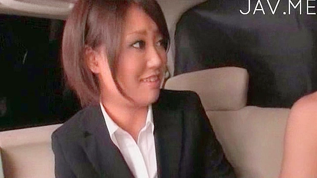 Sexy japanese office girl is sucking cock in the car