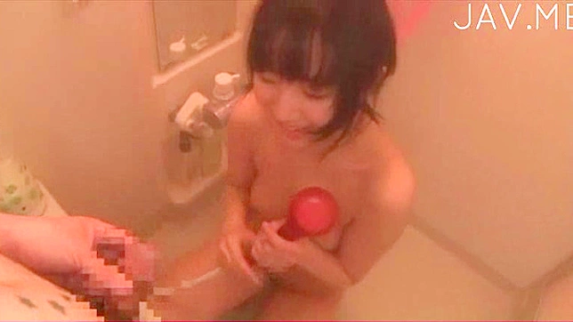 Straight asian teen with small cans is taking shower alone