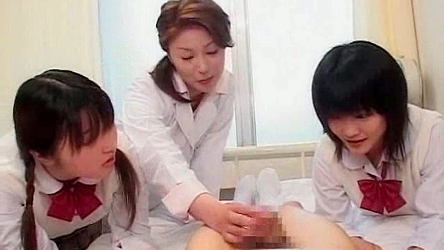 Curious and sexy japanese teens are doing handjob on the floor