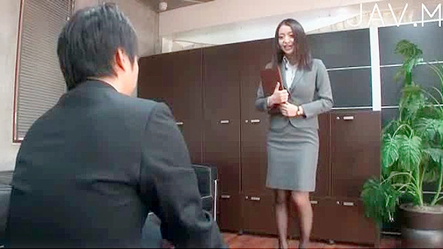 Cute japanese secretary is giving blowjob to her new employer
