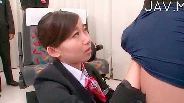 Entrancing japanese stewardess is giving blowjob to her captain