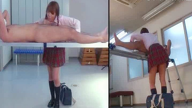Wondrous asian schoolgirl with upskirt is giving blowjob