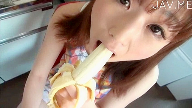 Naughty food stimulation for Japanese chick's horny twat