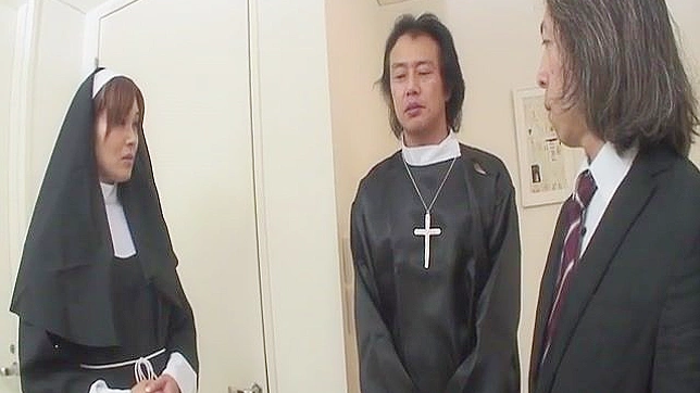 Nun Hitomi Kanou shares her hot cunt with two horny priests