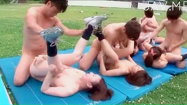 Busty babes are fucking their brains out in outdoor group show