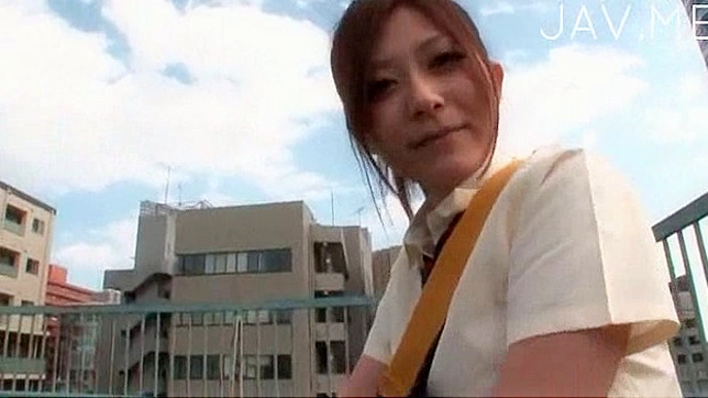 Cute Japanese schoolgirl surrenders her horny hairy muff