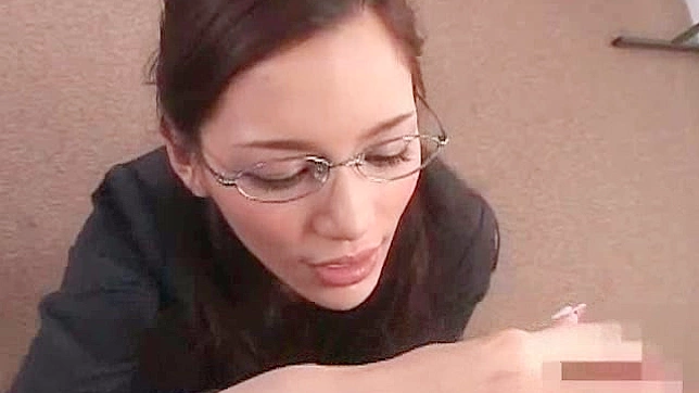 Bespectacled Japanese chick delights with wild blowjob