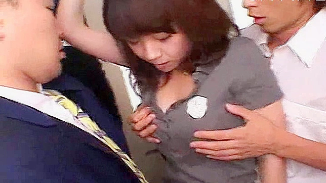 Racy gangbang for alluring Japanese babe inside a train