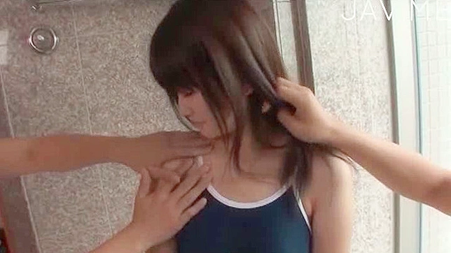 Japanese chick in swimsuit receives lewd beaver toying