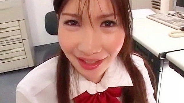 Cute Japanese schoolgirl gives naughty blowjob