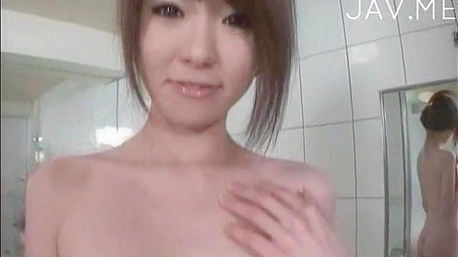 Naked asian sucks cock and fucks in the bathroom