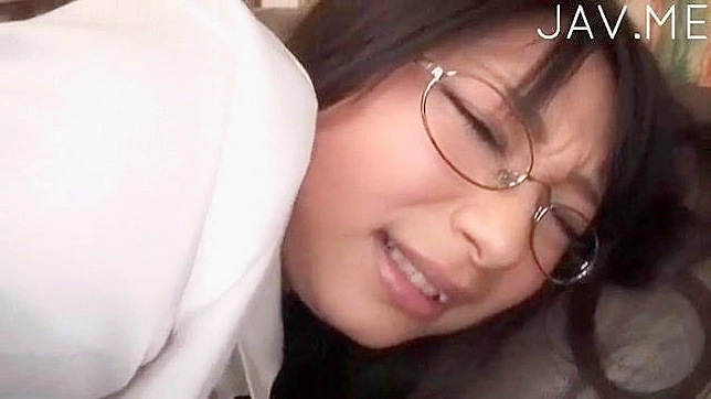 Babe with glasses licks cum from cock