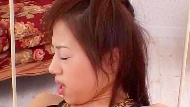 Horny asian in black pantyhose rides hard cock