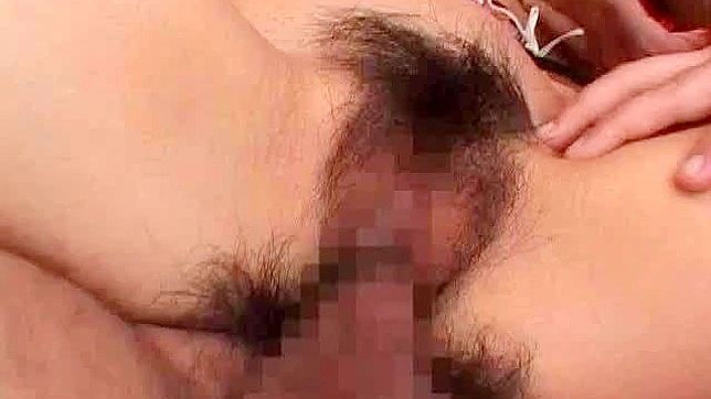 Two men fuck the girl's mouth and hairy hole