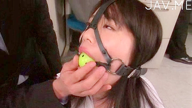 Japanese office lady with gag in her mouth is having bondage sex