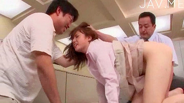Sex starving mature Japanese lady gets roughed up by two endowed dudes