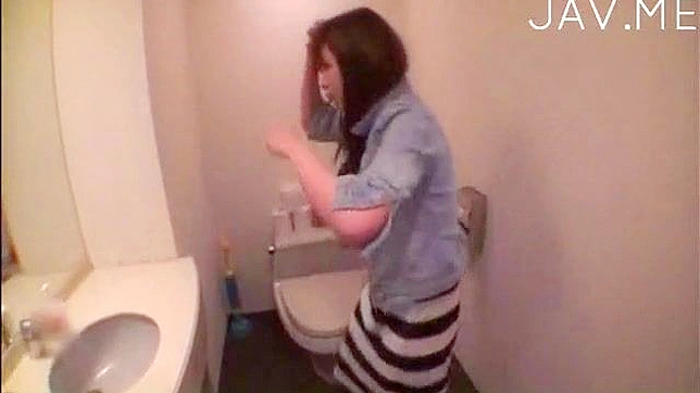 Wild doggy style fuck for hot Japanese babe in the toilet