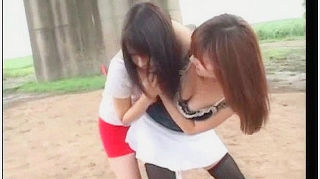 Sensual and wild catfight with two alluring Asian lesbians