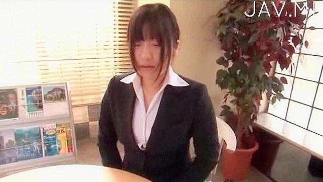 Japanese office girl with hairy cunny is having sex on the floor