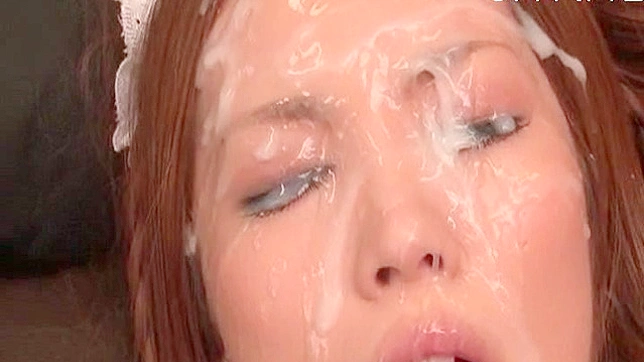 Japanese maid receives loads of sticky jizz on her lovely face