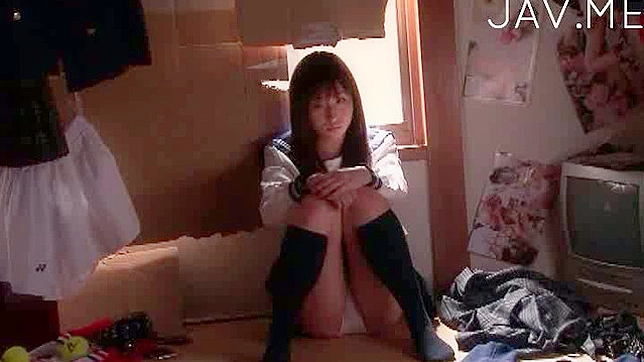 Cute Japanese schoolgirl gives exciting blowjob pleasures