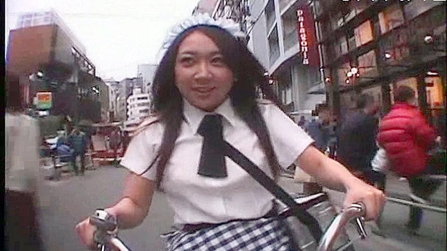 Asian schoolgirl riding dildo
