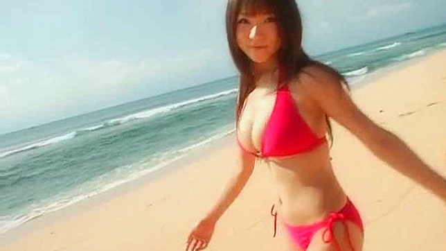 Stunning japanese solo teen in bikini is posing outdoors