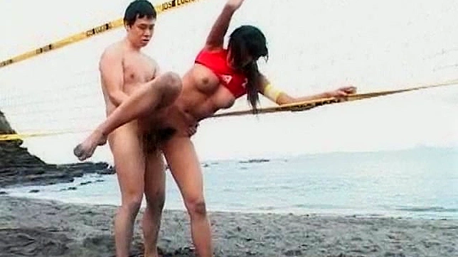 Man fucked a busty lifeguard on the beach