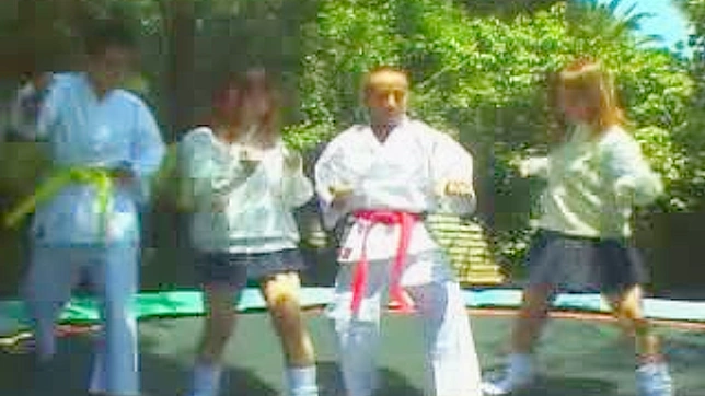 Karate fighters enjoy rough Asian hardcore with schoolgirls