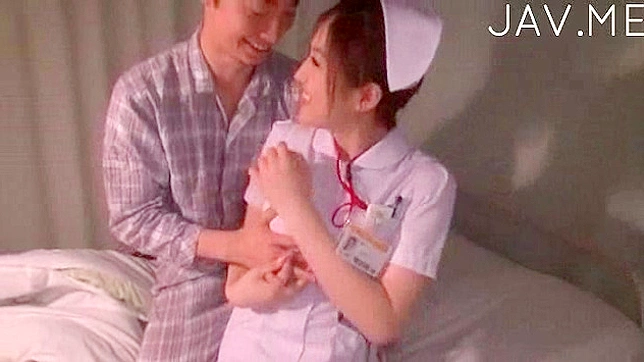 Daring asian nurse with natural tits gets her cave drilled with toy