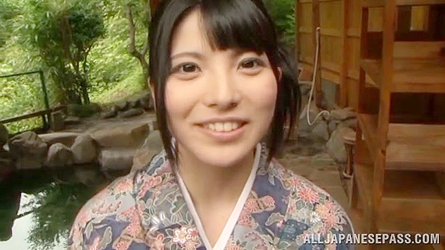 Daring asian angel in kimono is swallowing big love stick