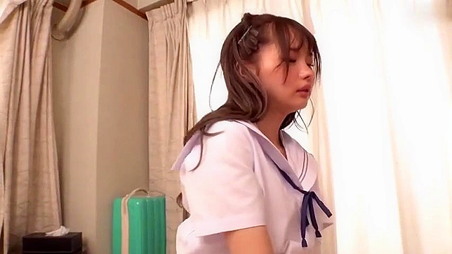The peachy booty of the Japanese schoolgirl is inviting him to fuck her hard