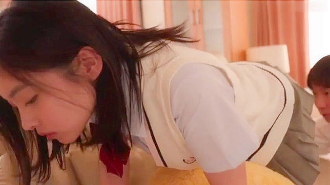 Japanese schoolgirl bends over and her stepbrother notices she has a nice ass