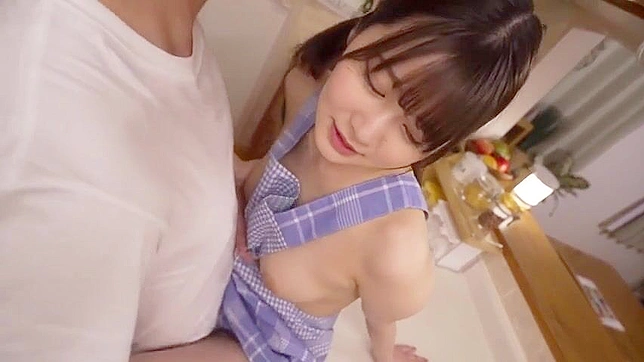 Curvy Japanese wife is cooking in the kitchen as her husband needs a dinner