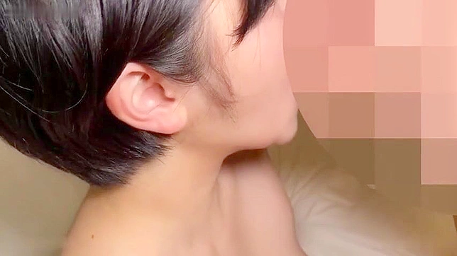 Japanese teen girl almost crying during uncensored fucking on a big bed