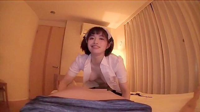 Japanese maid with a nice ass is going to ride that colossal cock in POV