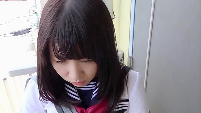 Charming Japanese schoolgirl flaunts her soiled panties and masks your face with them