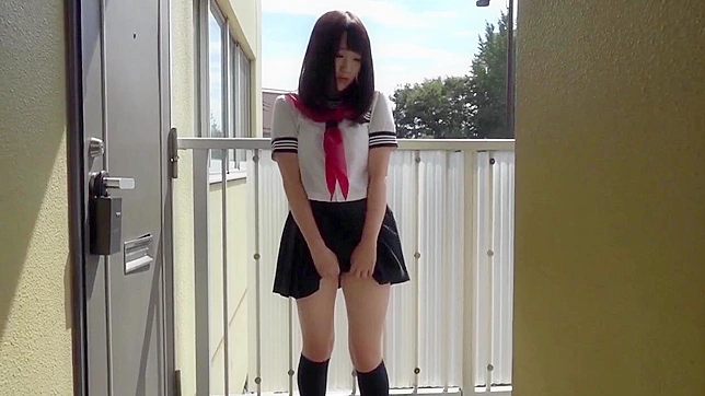 Charming Japanese schoolgirl flaunts her soiled panties and masks your face with them
