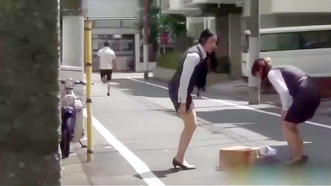 Bunch of perverts are rushing and trying to chase some attractive Japanese girls