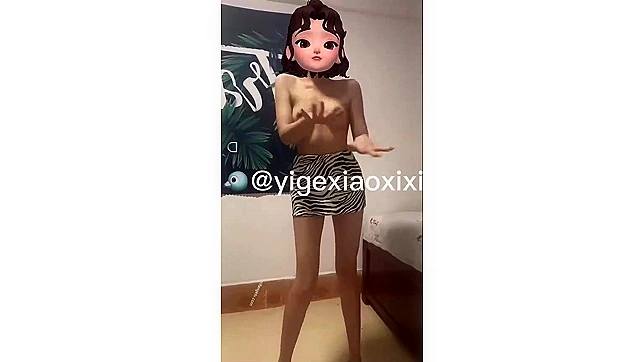 Fit naked Chinese teen show tits and makes TikTok dance