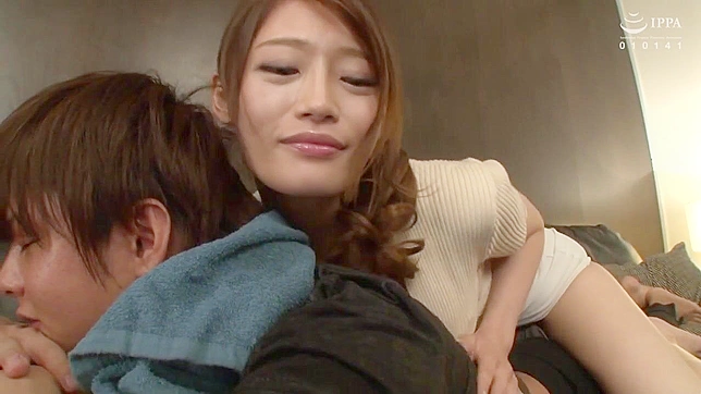 Top heavy Japanese mom pleases eager son with her snug pussy and deep throating